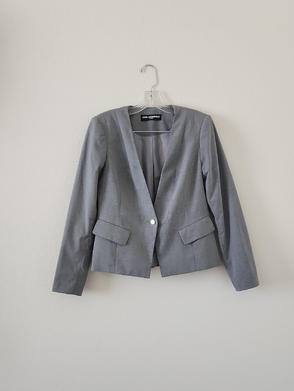 Karl Lagerfeld Light Gray Single-Button Notchless Blazer